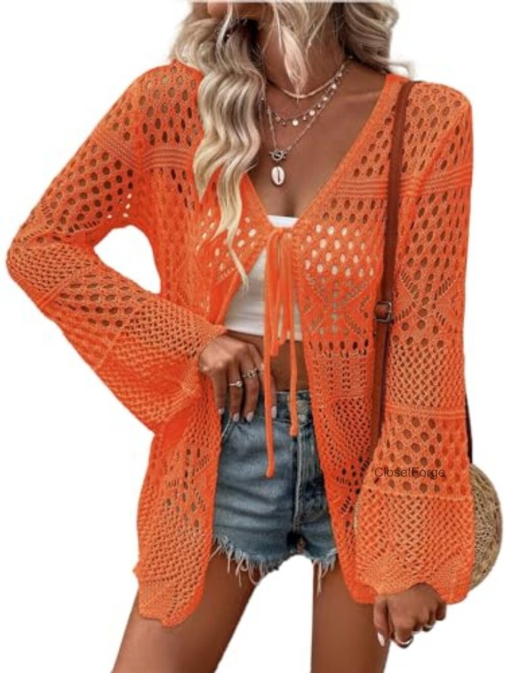 Women's Crochet Knit Kimono Cover Up Swimsuit Beach Cardigan